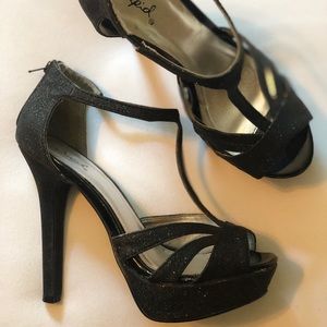 Sparkling thin strap heels